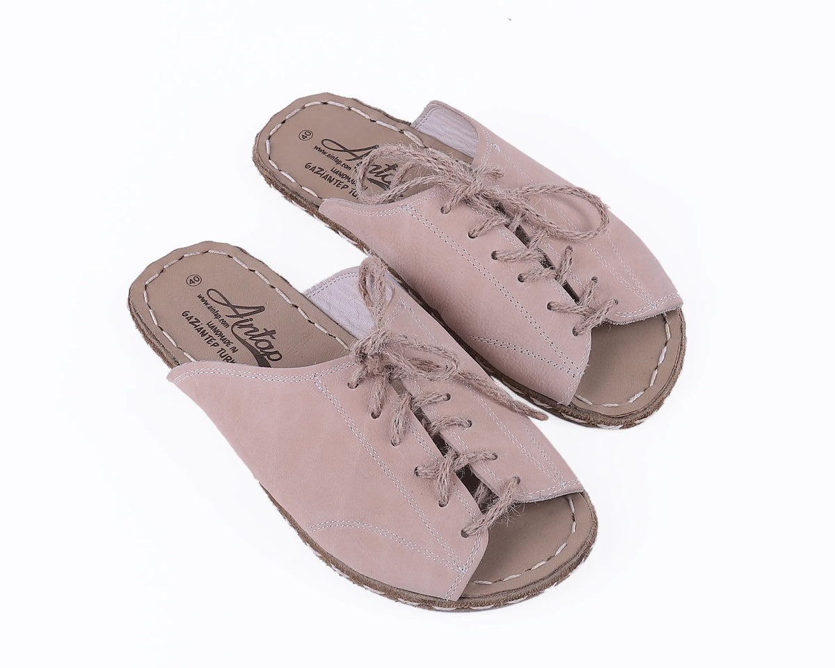 Nubuck Barefoot Laces Sandals Shoes — Leather Sole – Cream