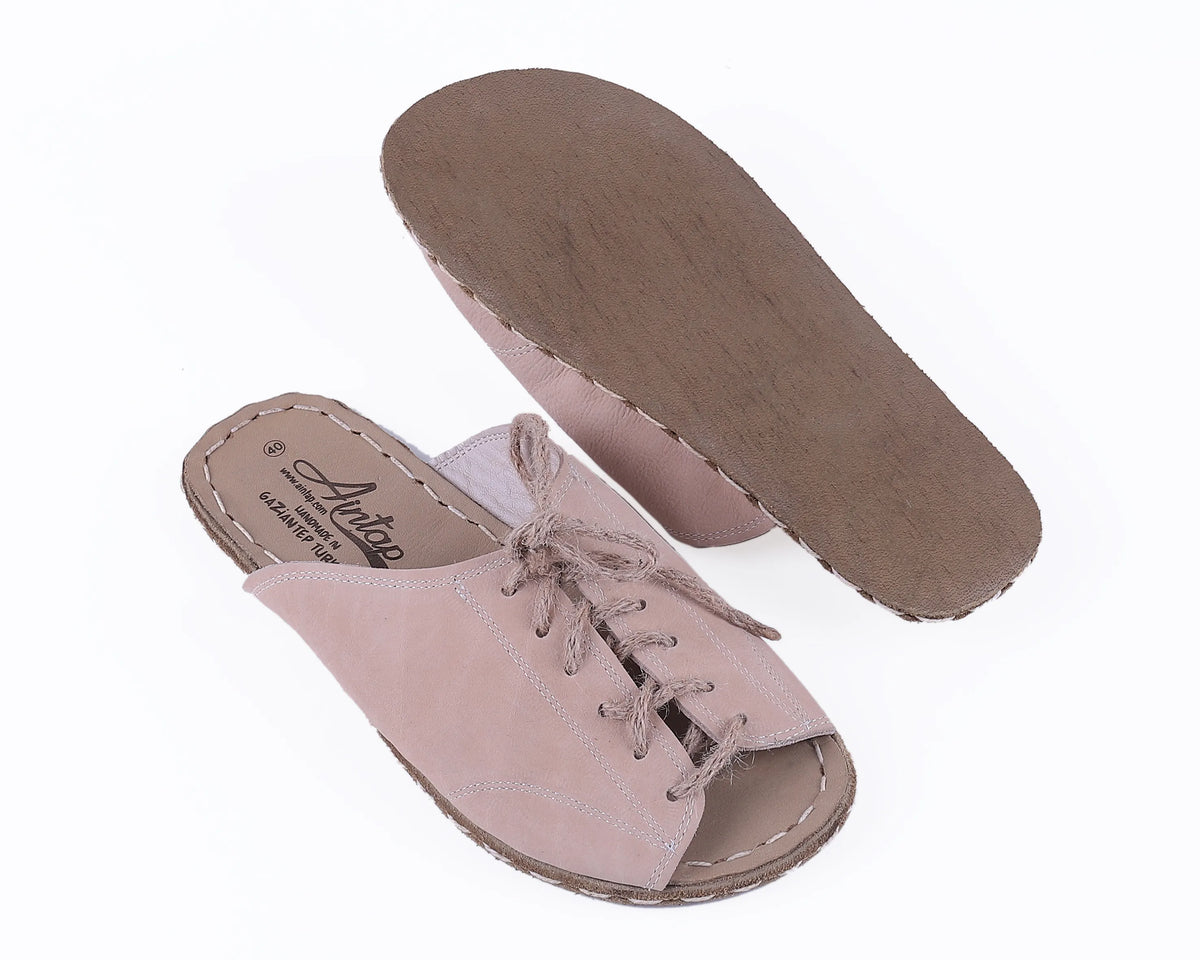 Nubuck Barefoot Laces Sandals Shoes — Leather Sole – Cream