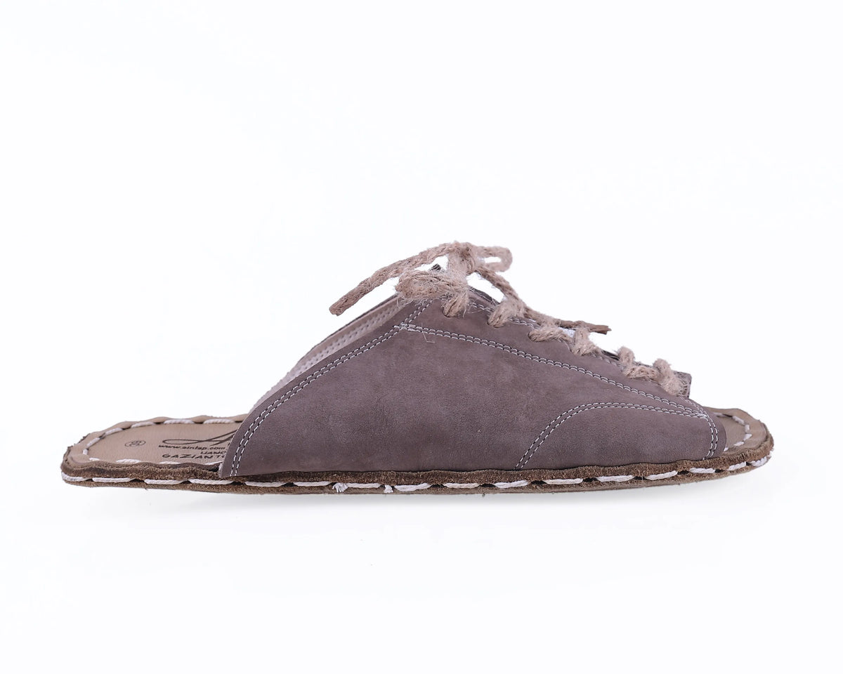 Nubuck Barefoot Laces Sandals Shoes — Leather Sole – Smoked