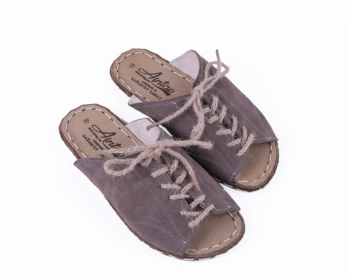 Nubuck Barefoot Laces Sandals Shoes — Leather Sole – Smoked