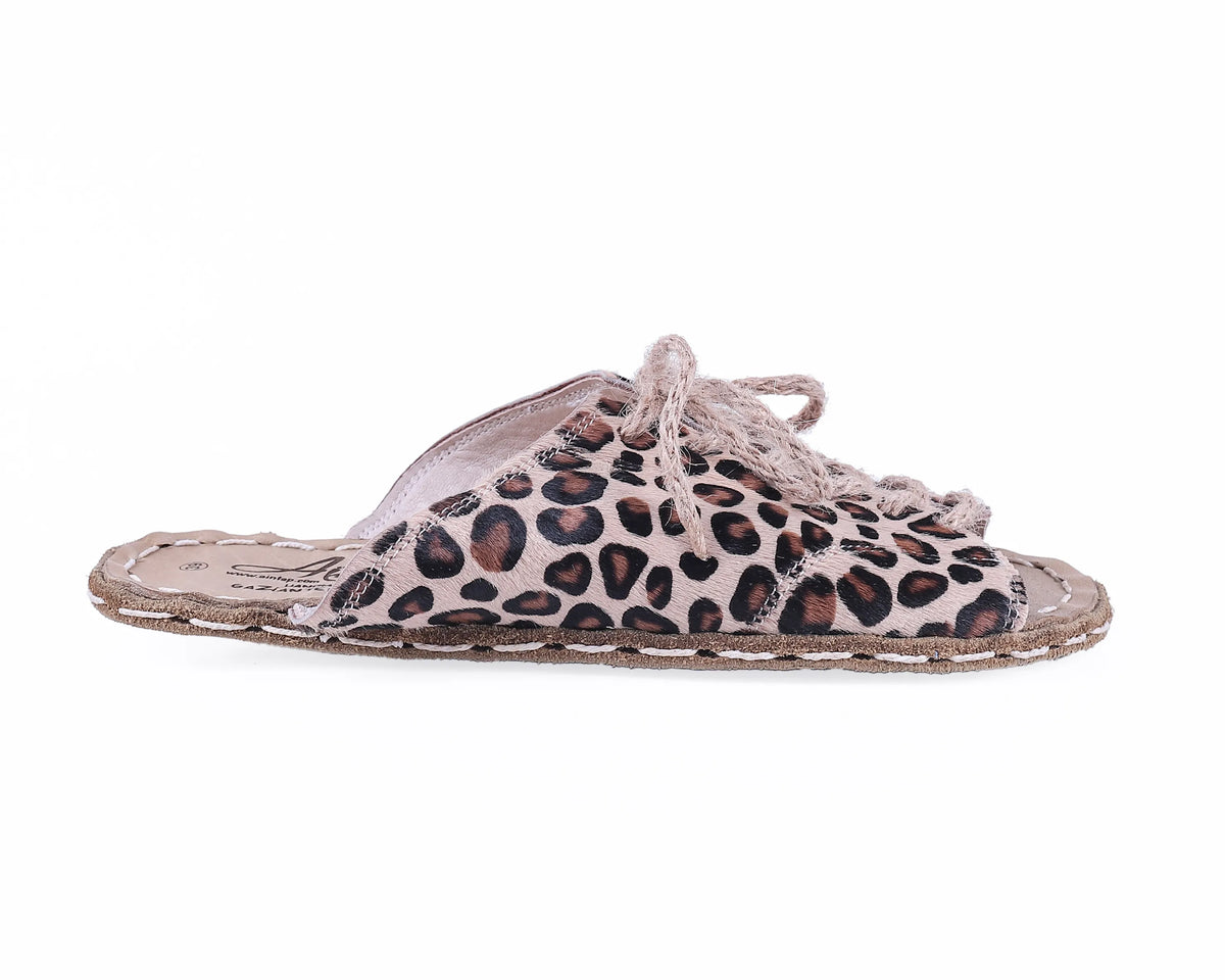 Hair Barefoot Laces Sandals Shoes — Leather Sole – Leopard