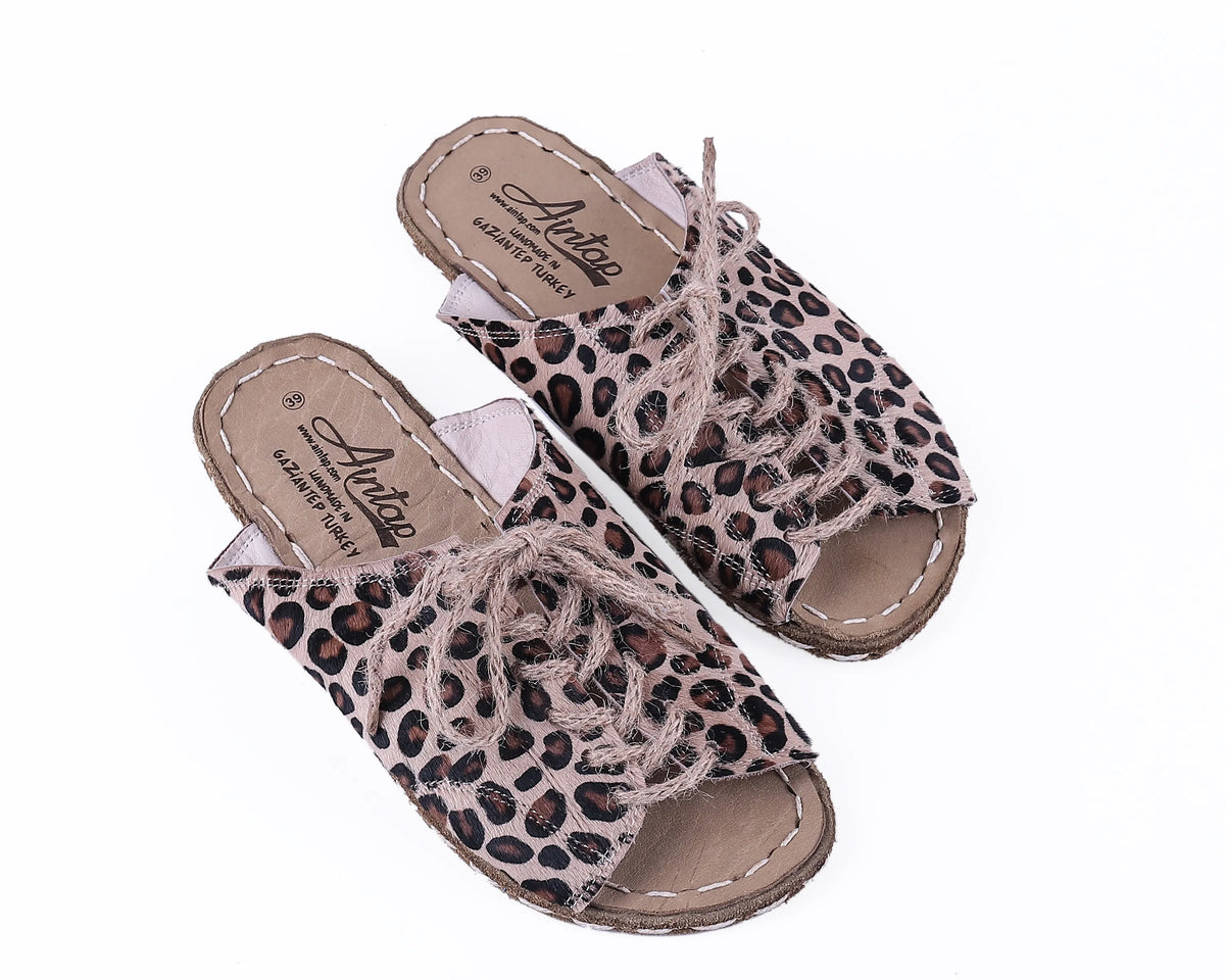 Hair Barefoot Laces Sandals Shoes — Leather Sole – Leopard