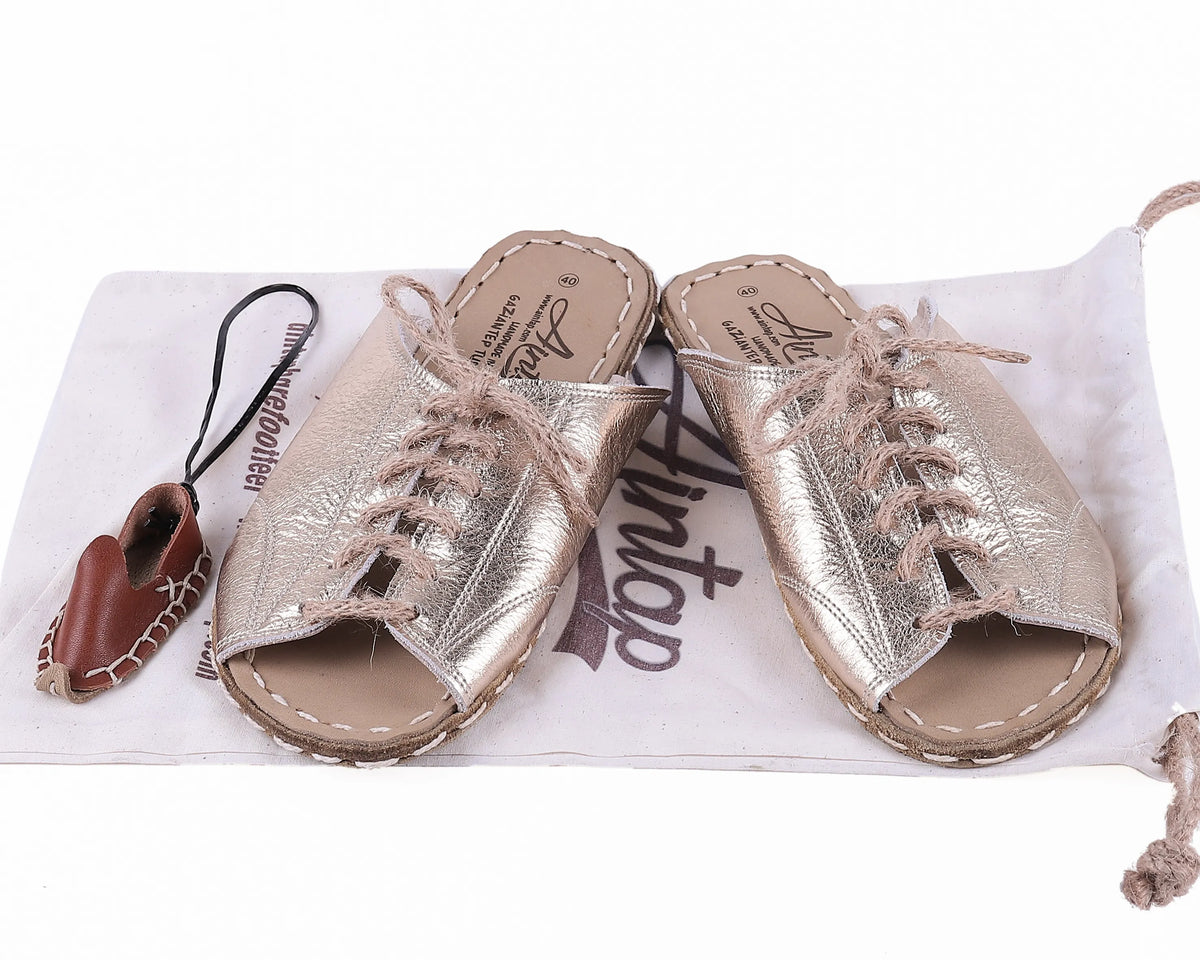 Bright Barefoot Laces Sandals Shoes — Leather Sole – Gold