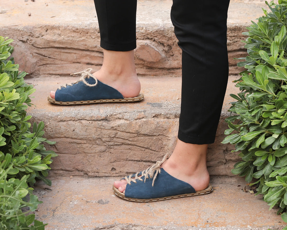 Nubuck Barefoot Laces Sandals Shoes — Leather Sole – Jeans