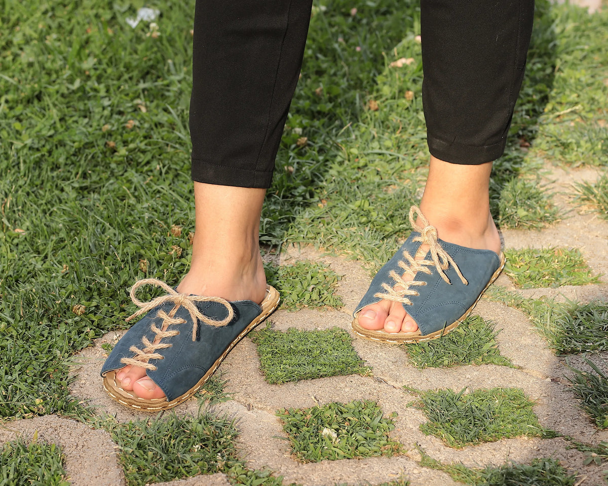Nubuck Barefoot Laces Sandals Shoes — Leather Sole – Jeans