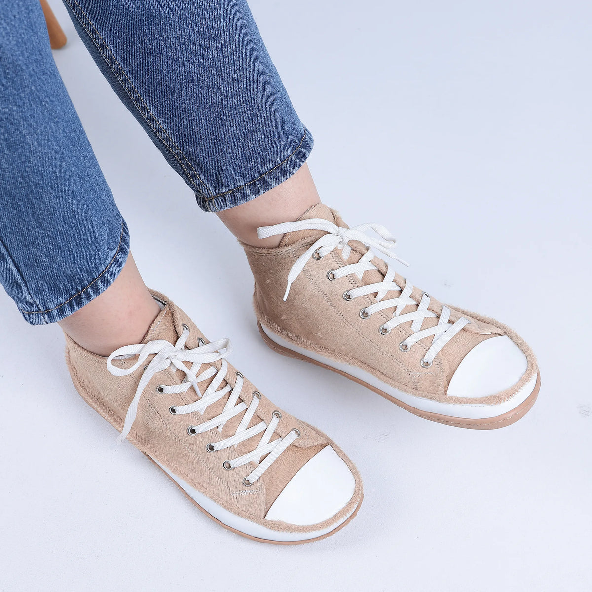 Hair Barefoot Long Boots Converse Shoes – 6mm Rubber Sole – Beige
