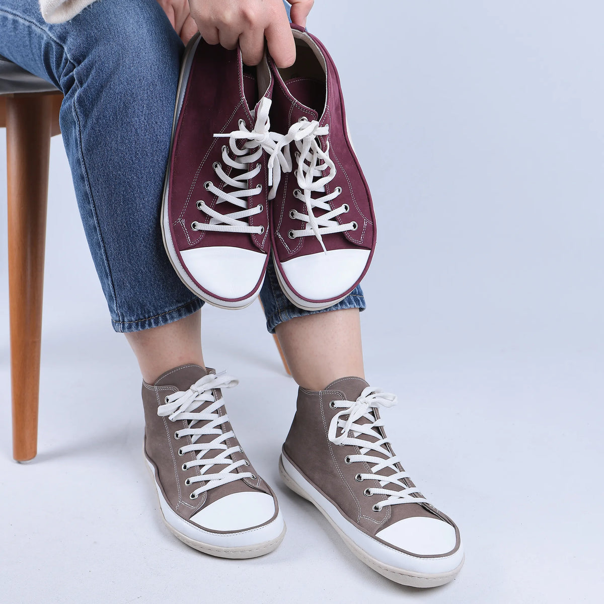 Nubuck Barefoot Long Boots Converse Shoes – 6mm Rubber Sole – Burgundy