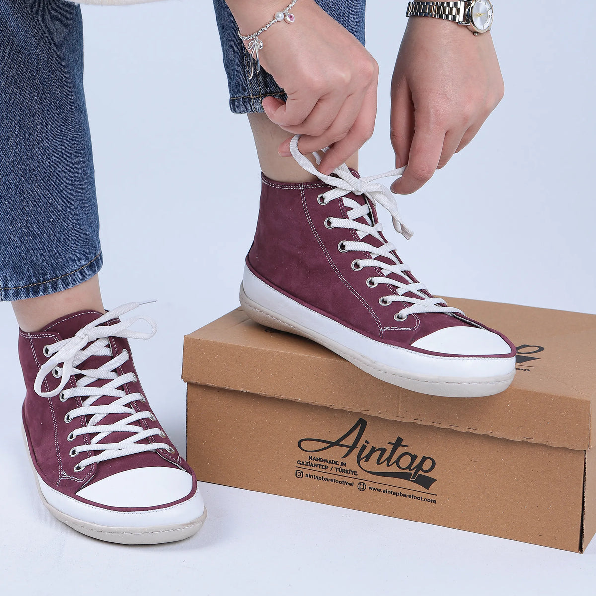 Nubuck Barefoot Long Boots Converse Shoes – 6mm Rubber Sole – Burgundy