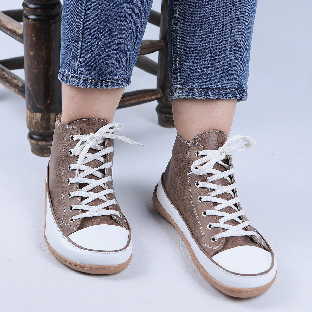 Crazy Barefoot Long Boots Converse Shoes – 6mm Rubber Sole – Beige Bizon
