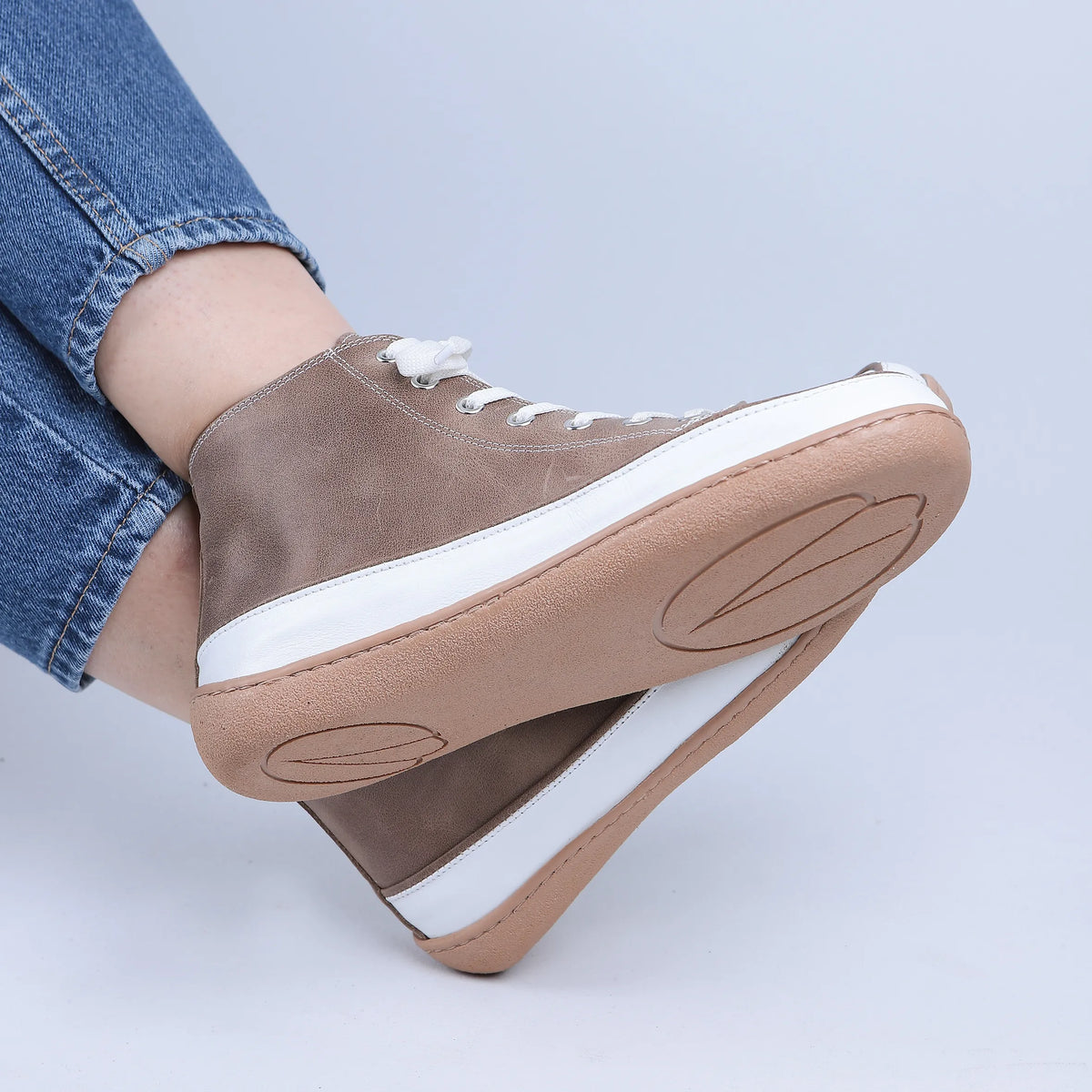 Crazy Barefoot Long Boots Converse Shoes – 6mm Rubber Sole – Beige Bizon