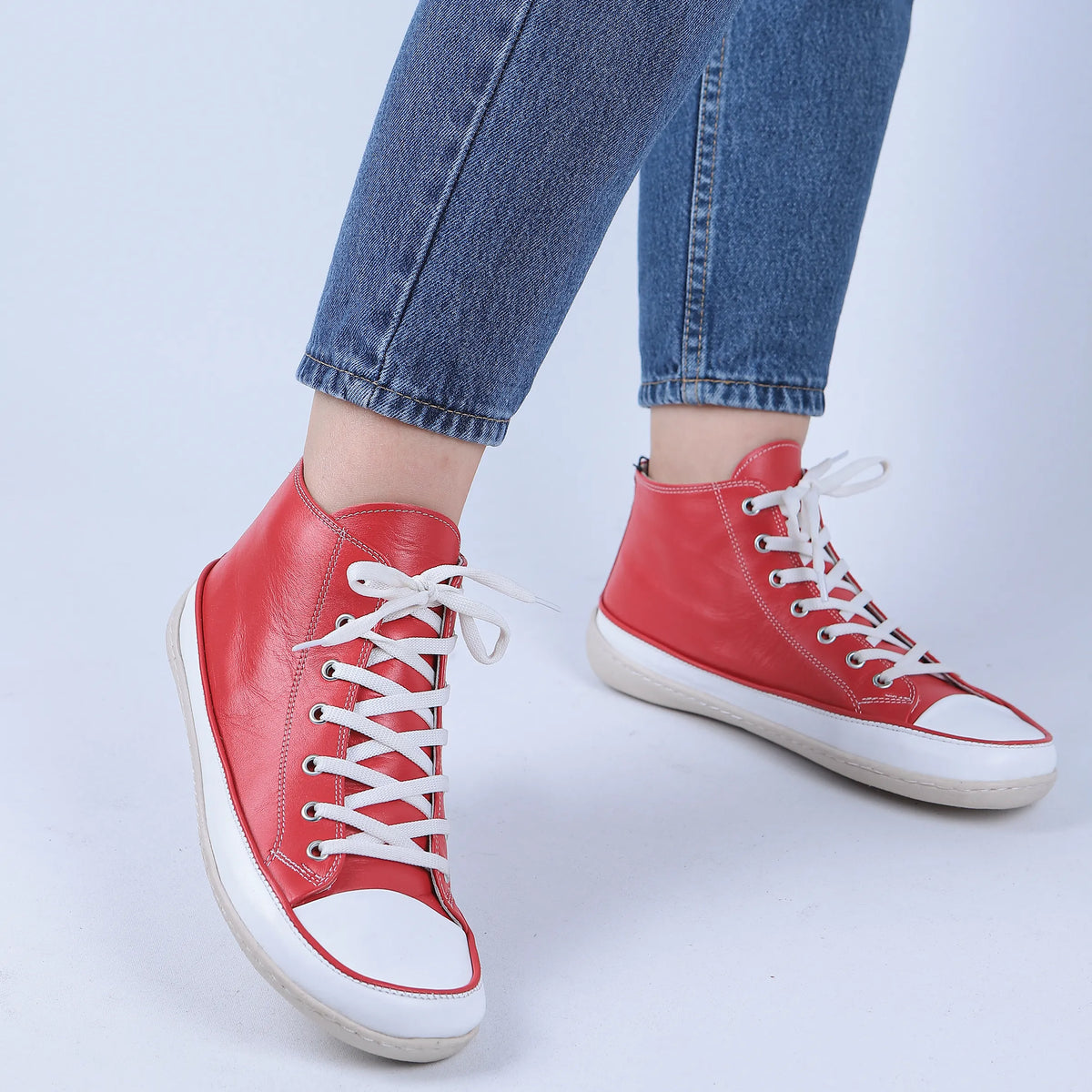 Smooth Barefoot Long Boots Converse Shoes – 6mm Rubber Sole – Red