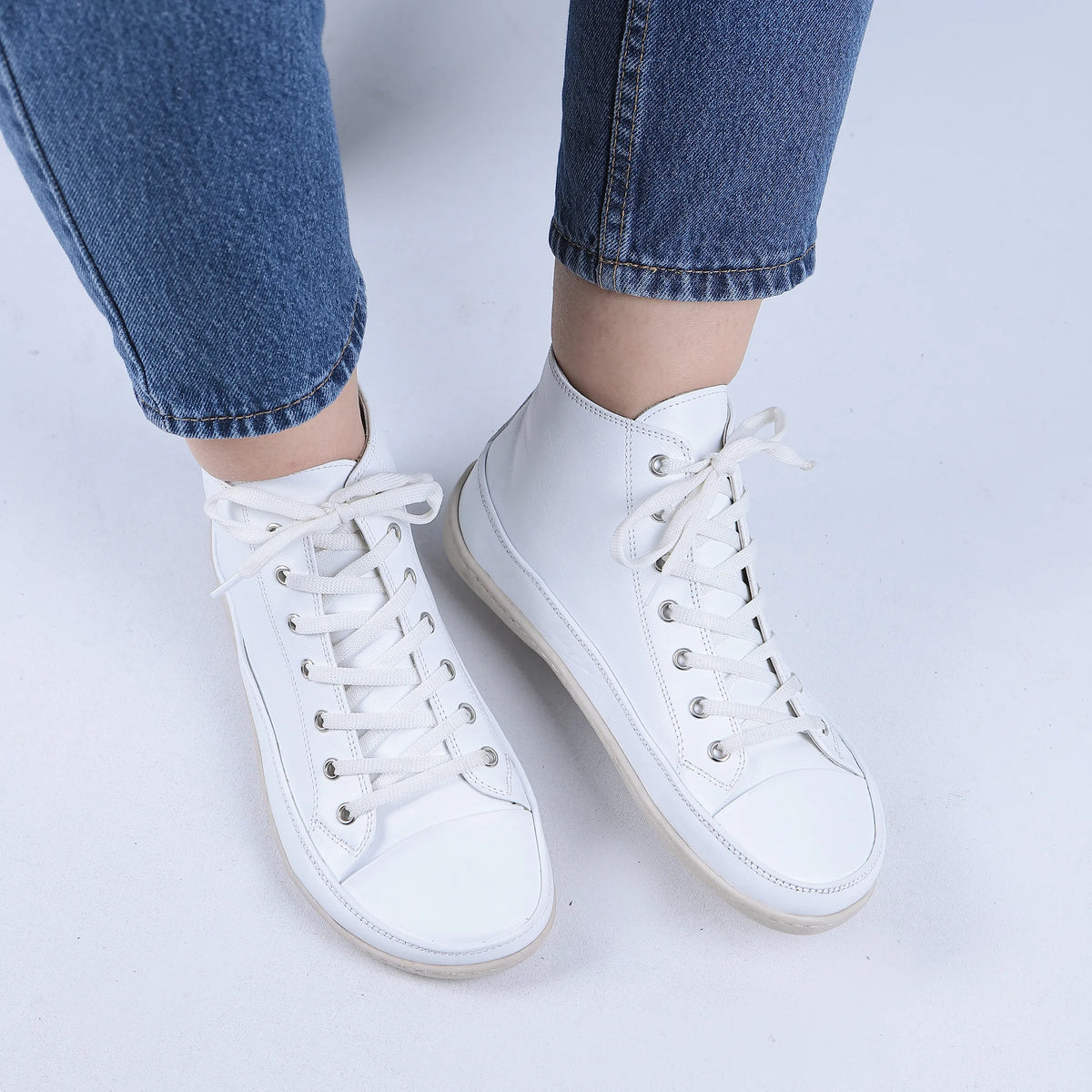 Smooth Barefoot Long Boots Converse Shoes – 6mm Rubber Sole – Full White