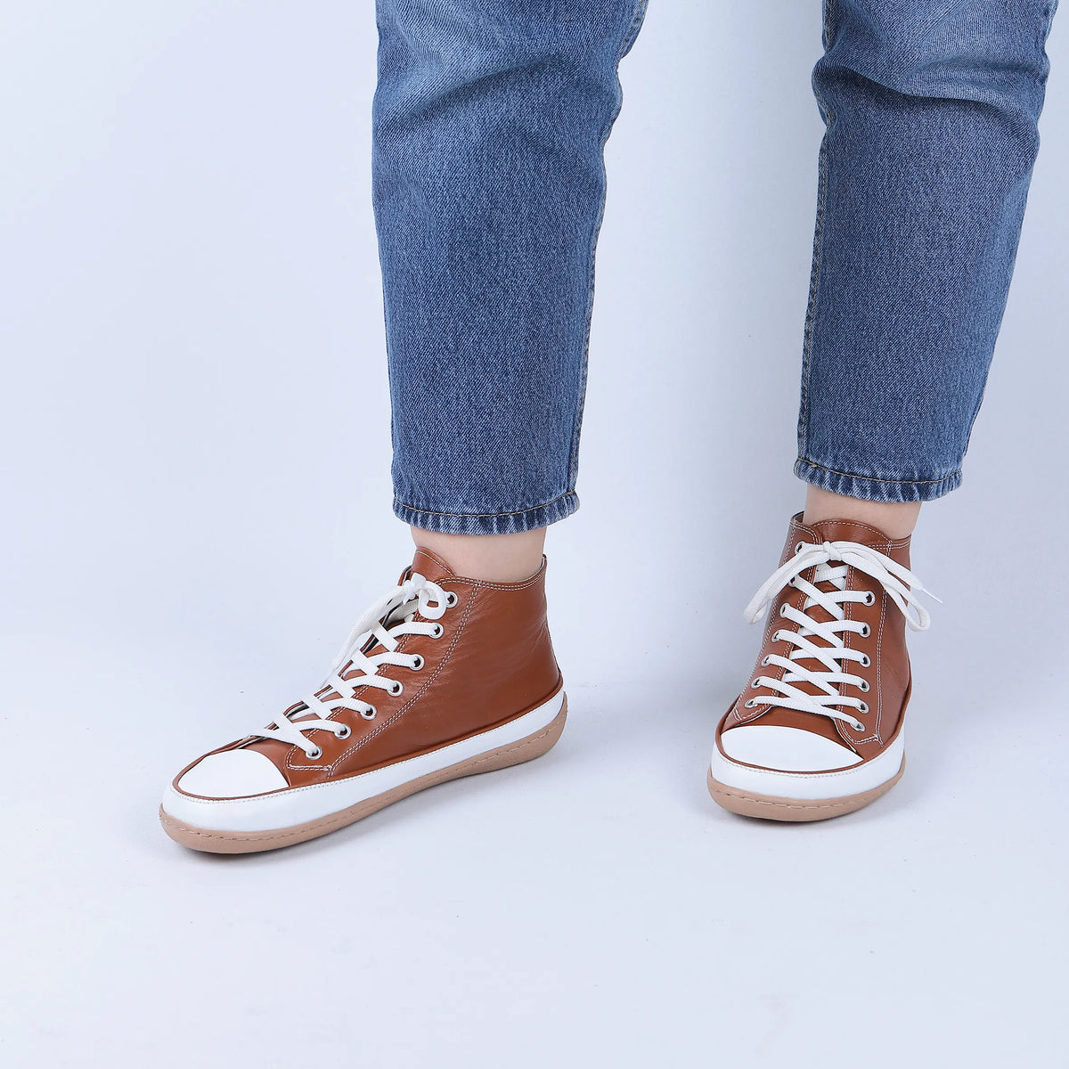 Smooth Barefoot Long Boots Converse Shoes – 6mm Rubber Sole – Tan