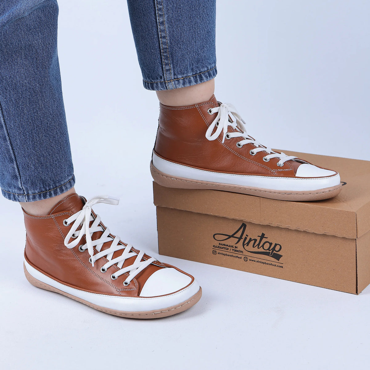 Smooth Barefoot Long Boots Converse Shoes – 6mm Rubber Sole – Tan