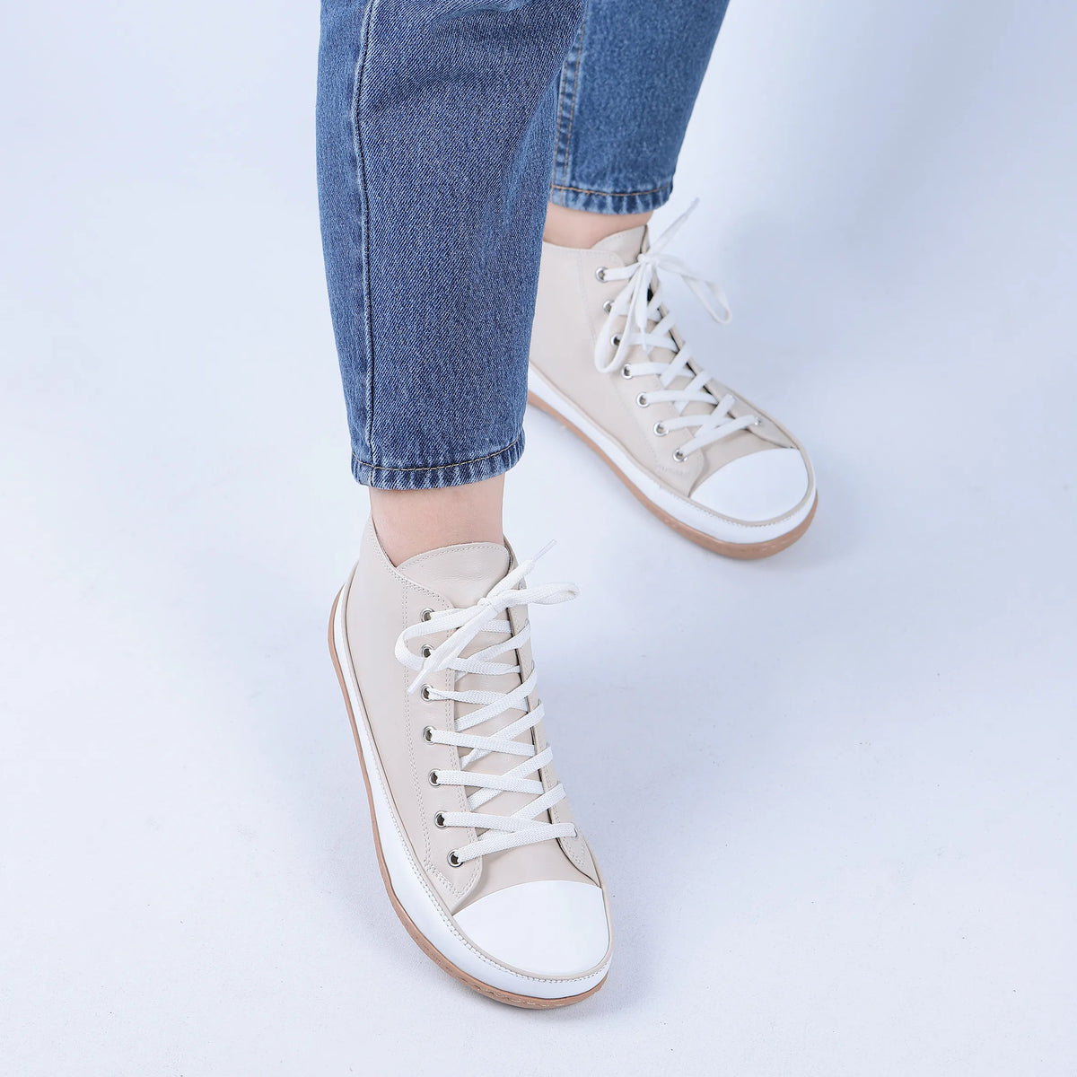 Smooth Barefoot Long Boots Converse Shoes – 6mm Rubber Sole – Cream