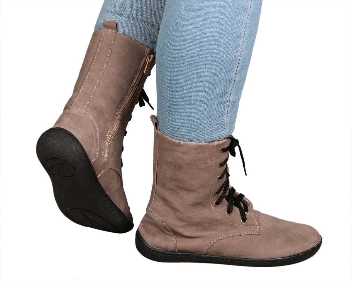 Nubuck Barefoot Long Boots Shoes – 6mm Rubber Sole – Smoked