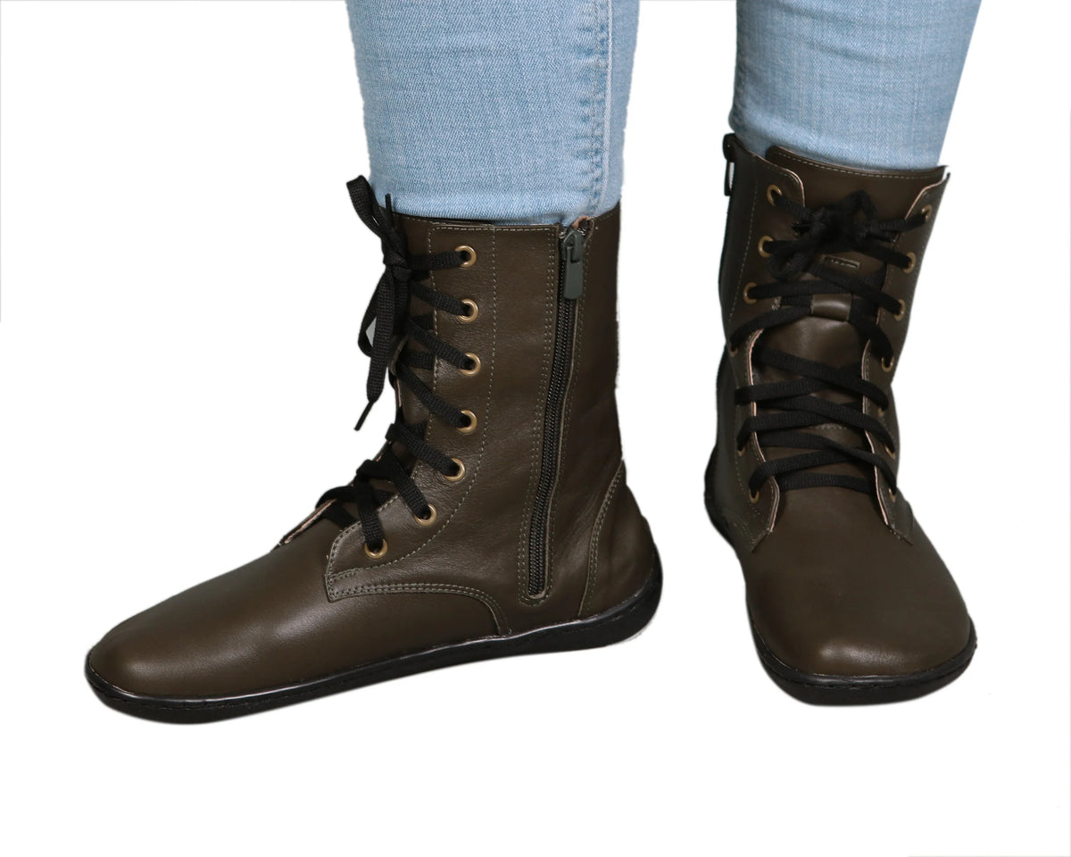 Smooth Barefoot Long Boots Shoes – 6mm Rubber Sole – Olive Green