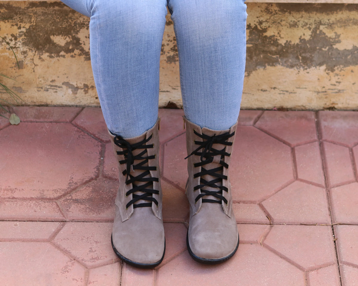 Nubuck Barefoot Long Boots Shoes – 6mm Rubber Sole – Smoked
