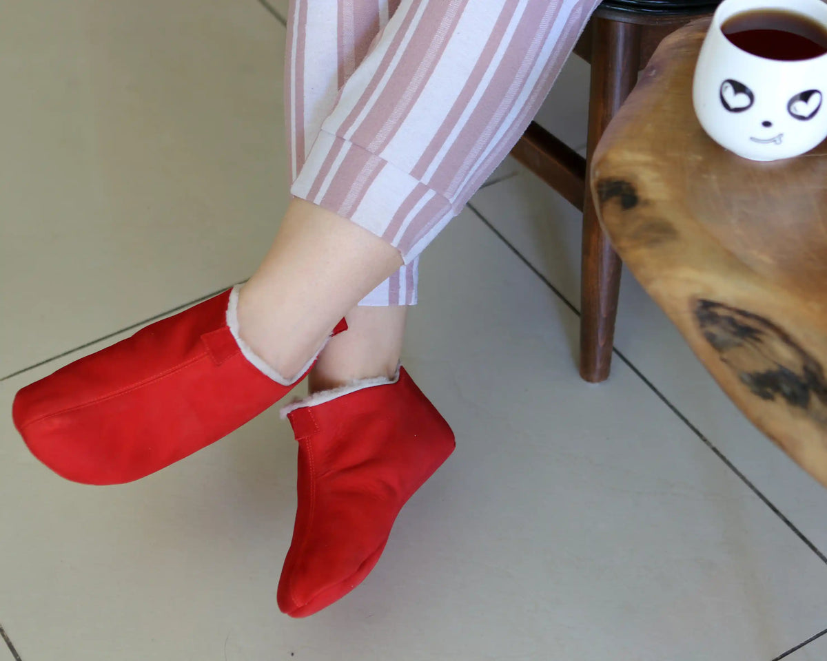 Nubuck Barefoot Home Slippers Sandals Shoes – Red