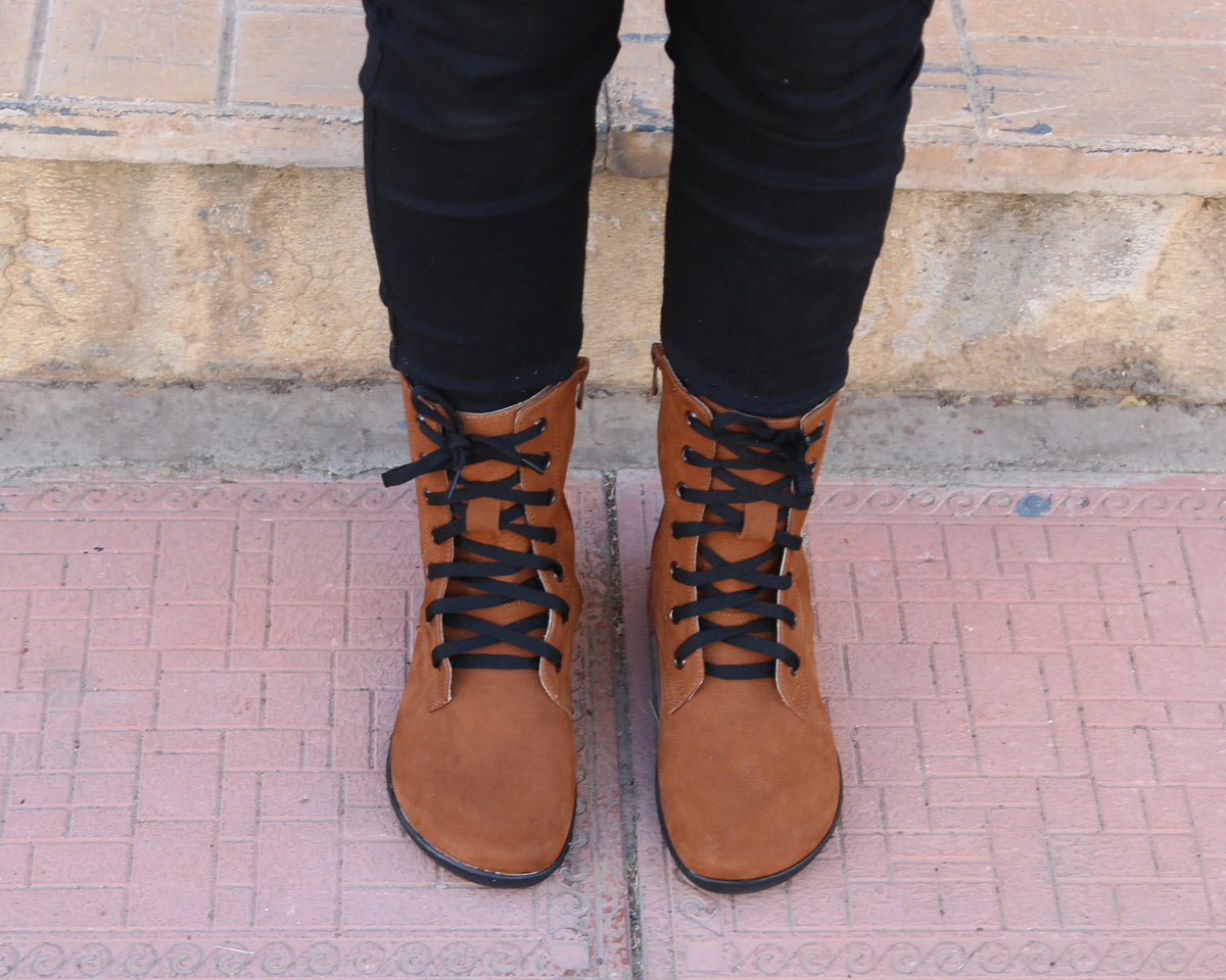 Nubuck Barefoot Long Boots Shoes – 6mm Rubber Sole – Tan