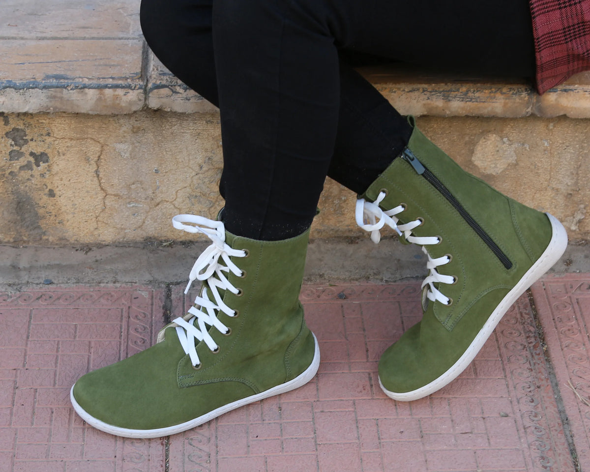Nubuck Barefoot Long Boots Shoes – 6mm Rubber Sole – Green