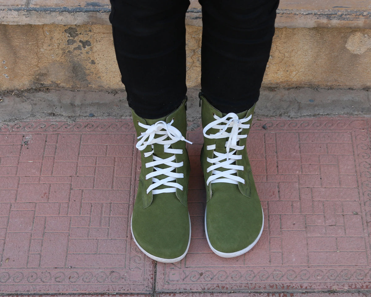 Nubuck Barefoot Long Boots Shoes – 6mm Rubber Sole – Green