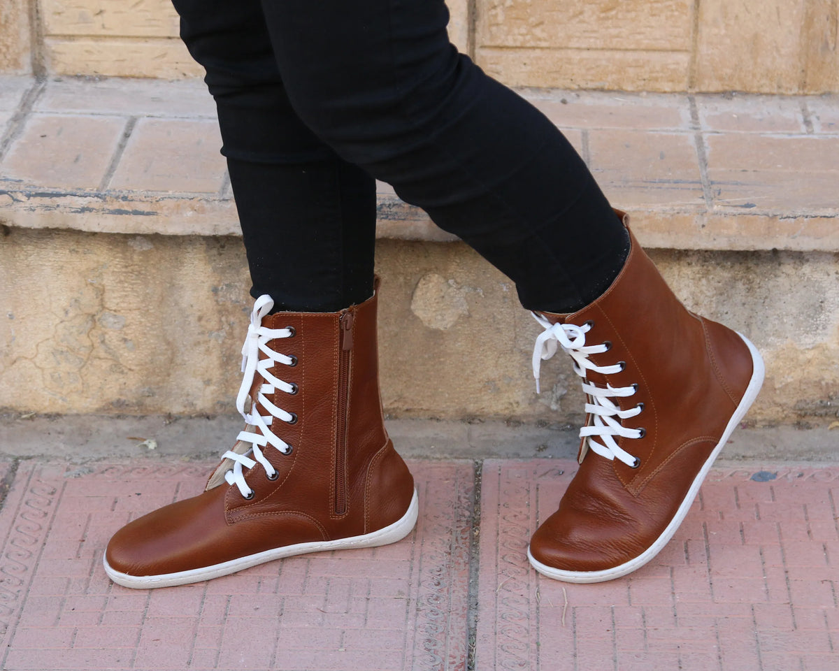 Smooth Barefoot Long Boots Shoes – 6mm Rubber Sole – Brown