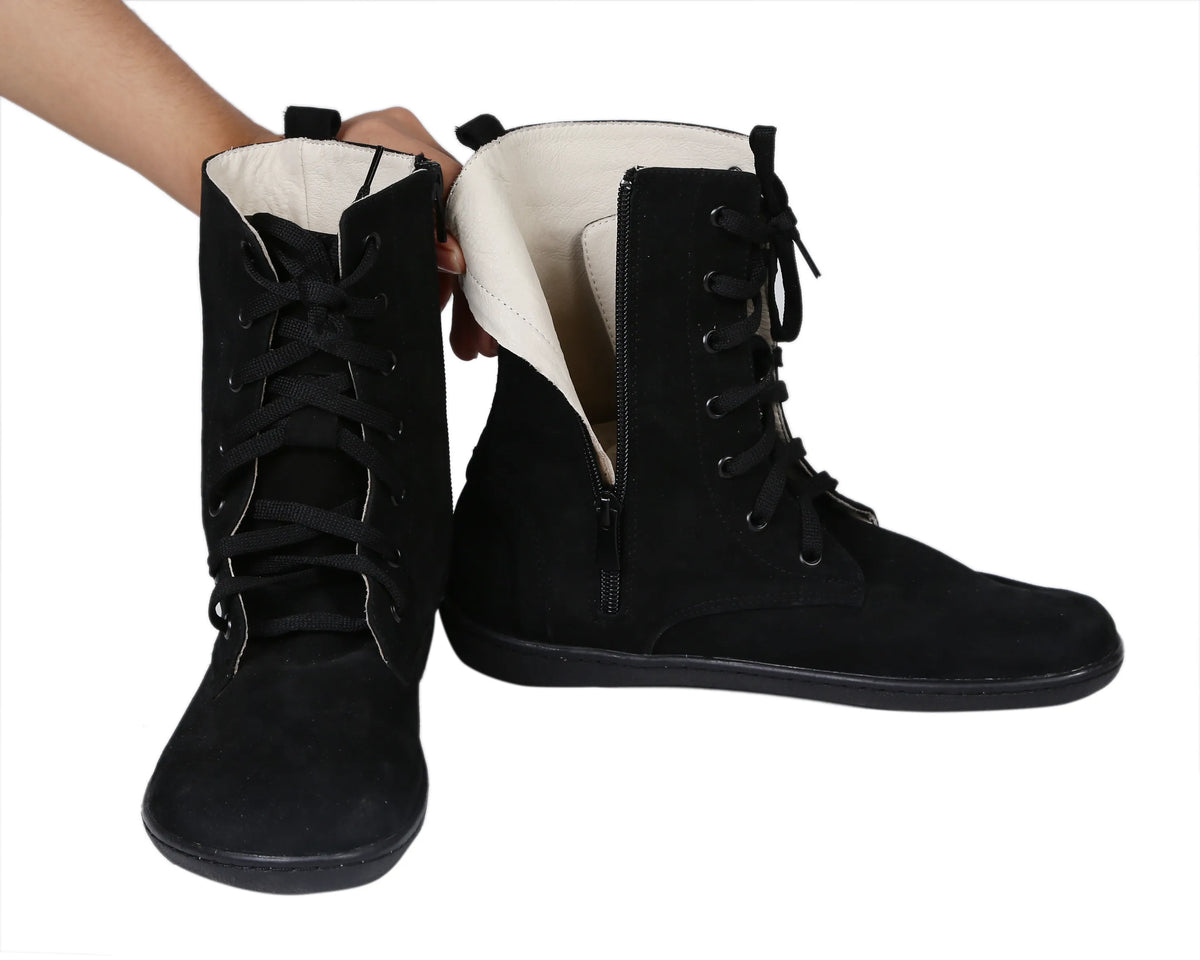 Nubuck Barefoot Long Boots Shoes – 6mm Rubber Sole – Black