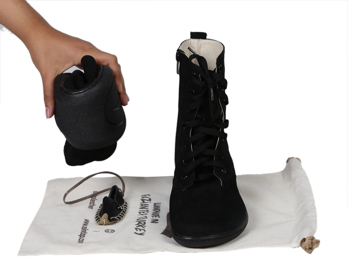 Nubuck Barefoot Long Boots Shoes – 6mm Rubber Sole – Black