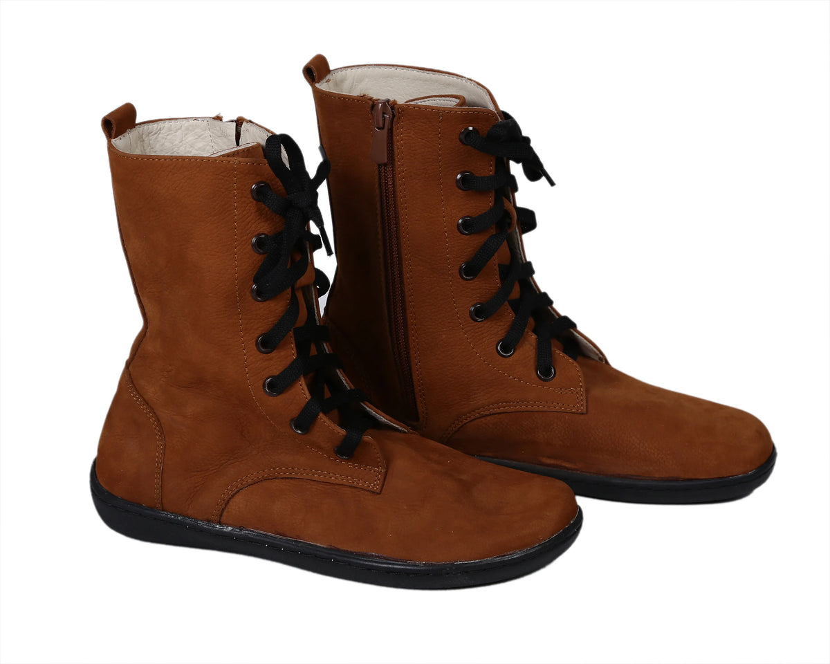 Nubuck Barefoot Long Boots Shoes – 6mm Rubber Sole – Tan