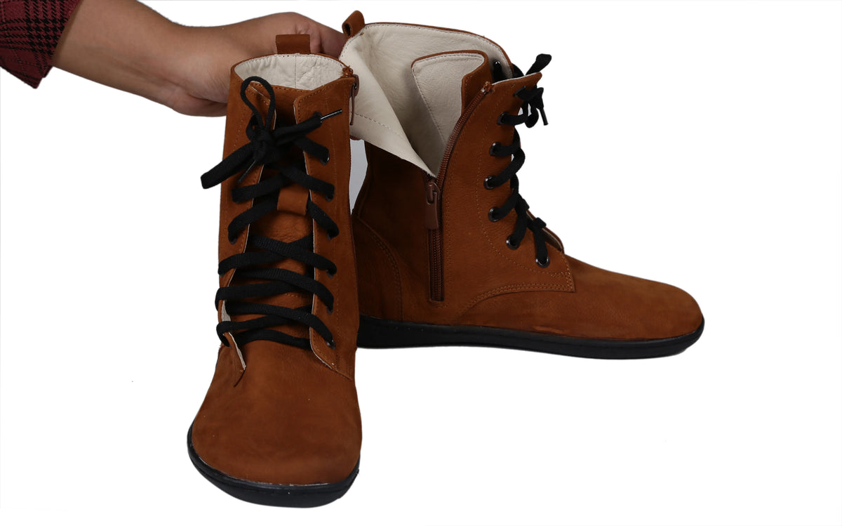 Nubuck Barefoot Long Boots Shoes – 6mm Rubber Sole – Tan
