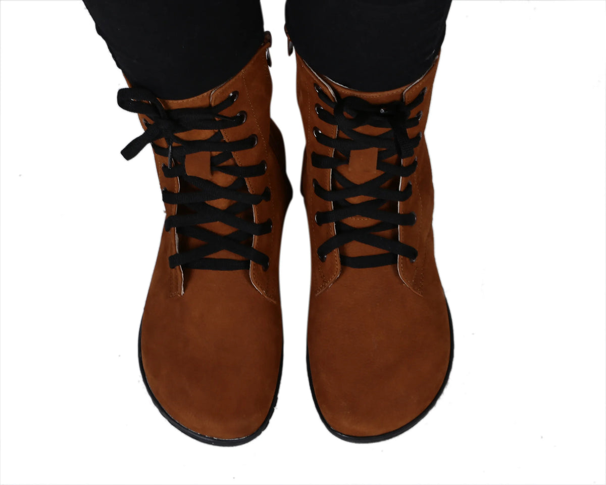 Nubuck Barefoot Long Boots Shoes – 6mm Rubber Sole – Tan
