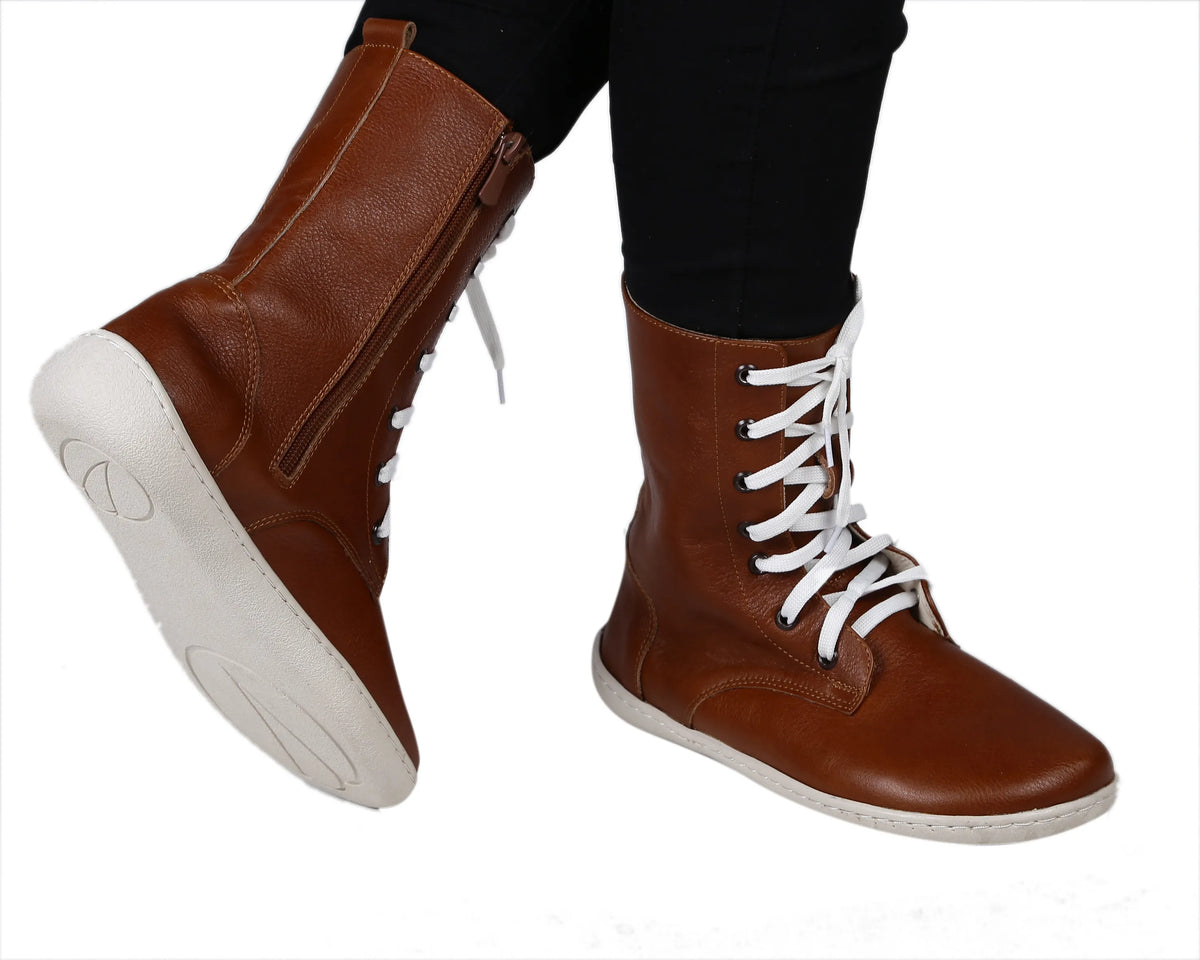 Smooth Barefoot Long Boots Shoes – 6mm Rubber Sole – Brown