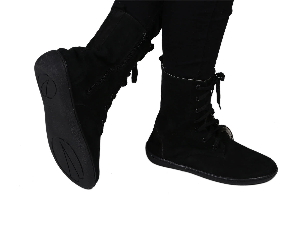 Nubuck Barefoot Long Boots Shoes – 6mm Rubber Sole – Black