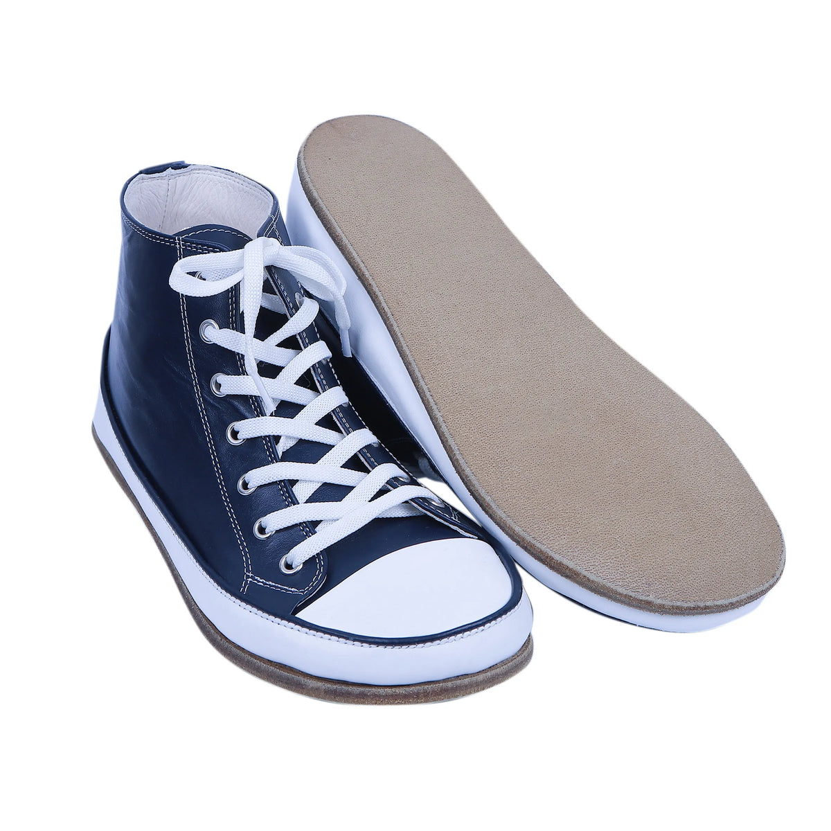 Smooth Barefoot Long Boots Converse Shoes – Classic Sole — Leather Sole – Navy Blue