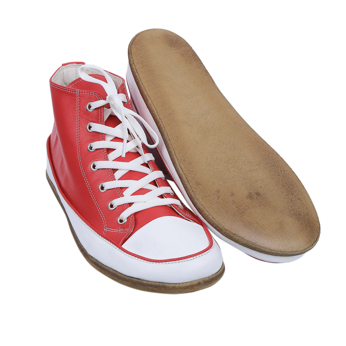 Smooth Barefoot Long Boots Converse Shoes – Classic Sole — Leather Sole – Red