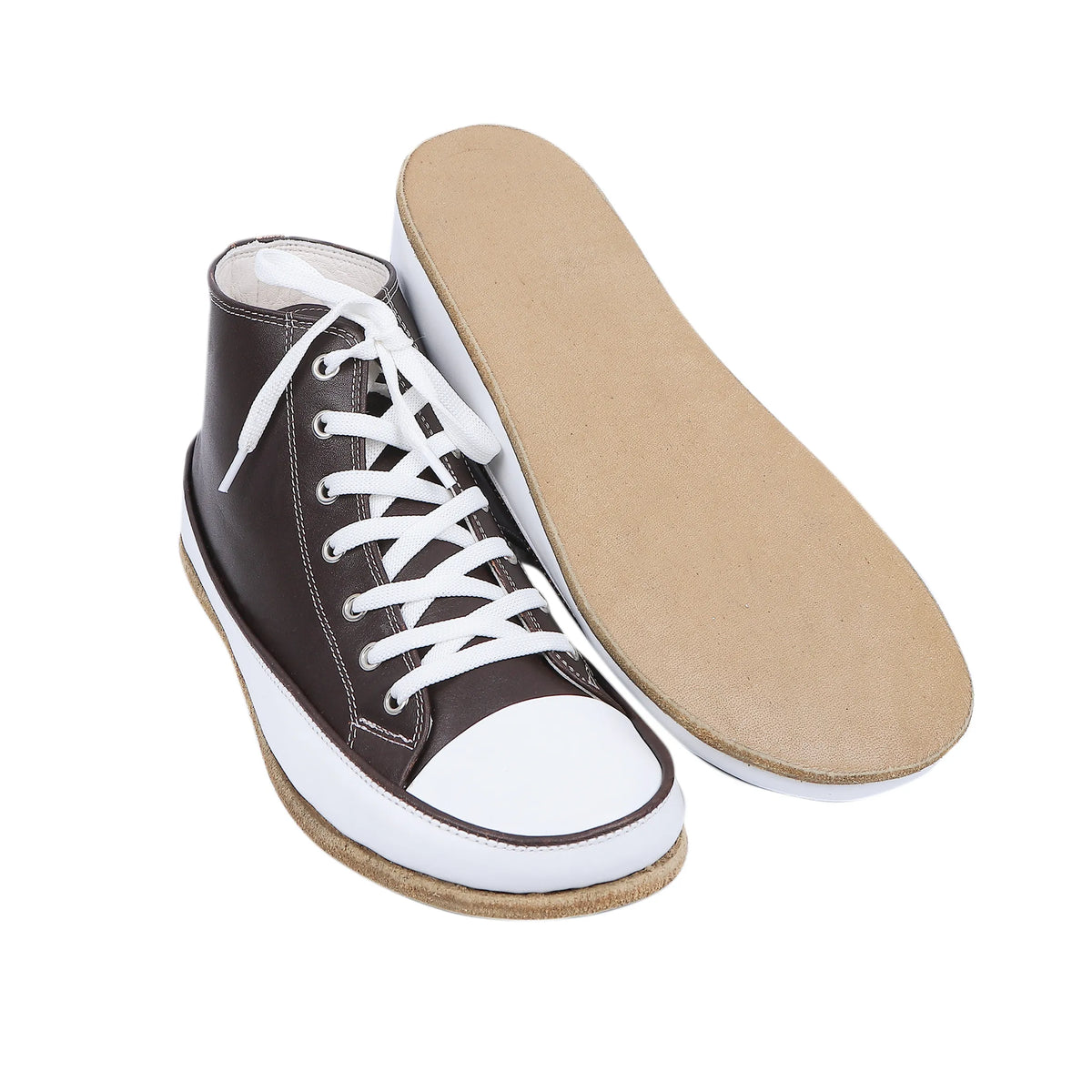 Smooth Barefoot Long Boots Converse Shoes – Classic Sole — Leather Sole – Dark Brown