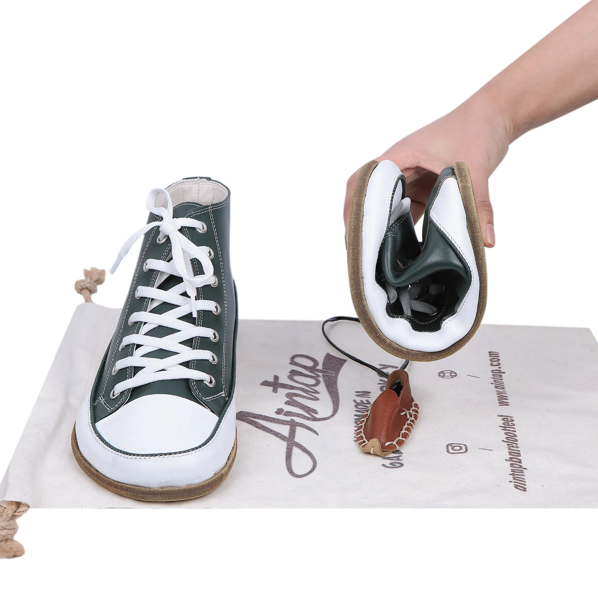 Smooth Barefoot Long Boots Converse Shoes – Classic Sole — Leather Sole – Green