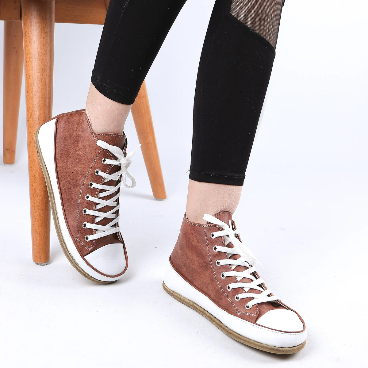 Crazy Barefoot Long Boots Converse Shoes – Classic Sole — Leather Sole – Brown