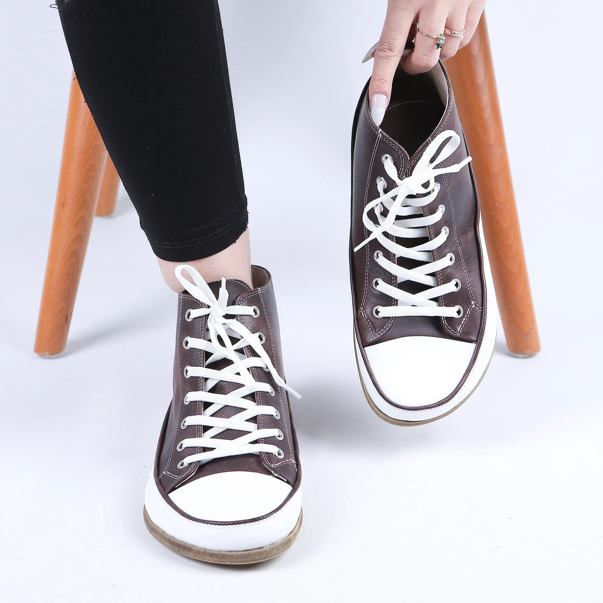 Crazy Barefoot Long Boots Converse Shoes – Classic Sole — Leather Sole – Dark Brown