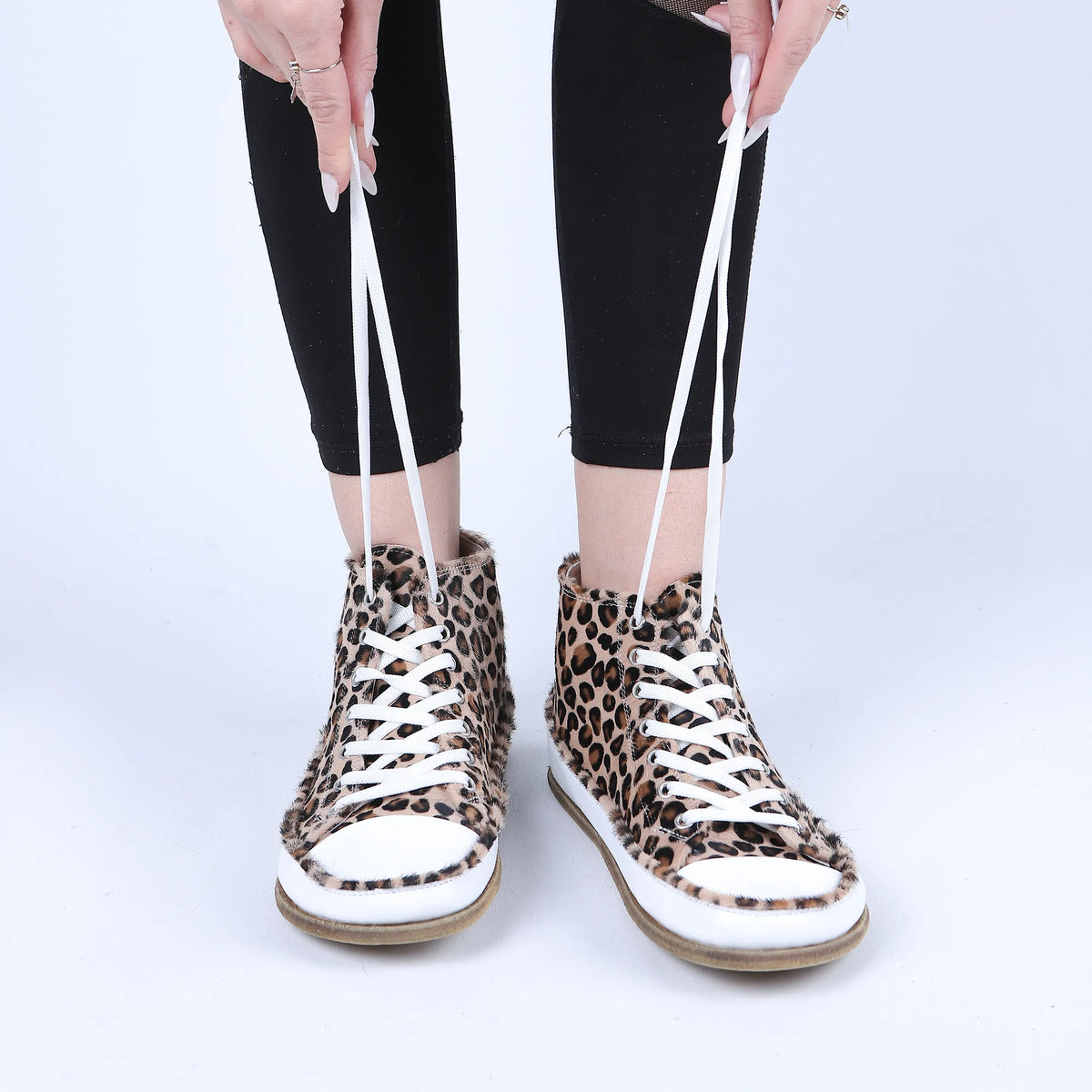 Hair Barefoot Long Boots Converse Shoes – Classic Sole — Leather Sole – Leopard