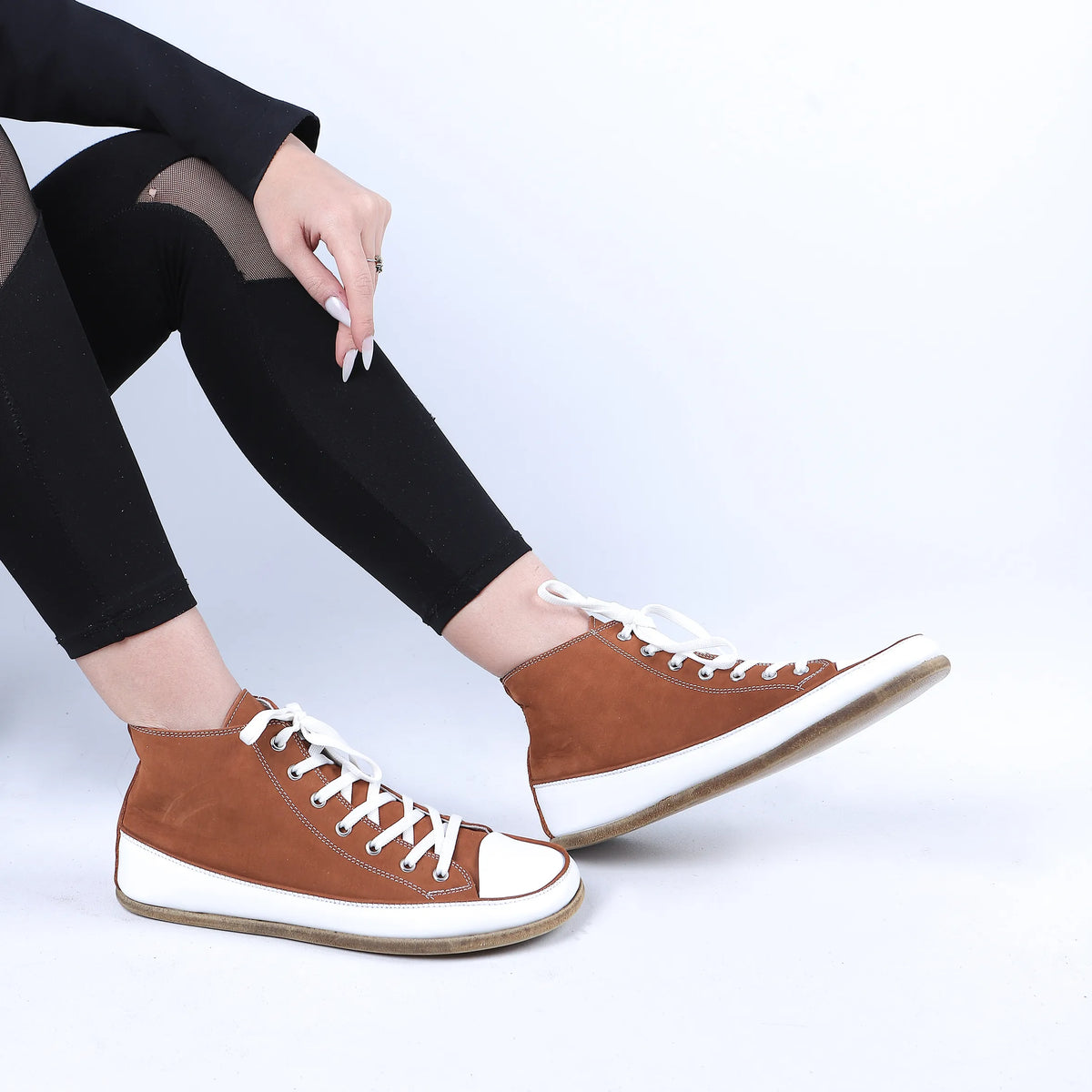 Nubuck Barefoot Long Boots Converse Shoes – Classic Sole — Leather Sole – Tan
