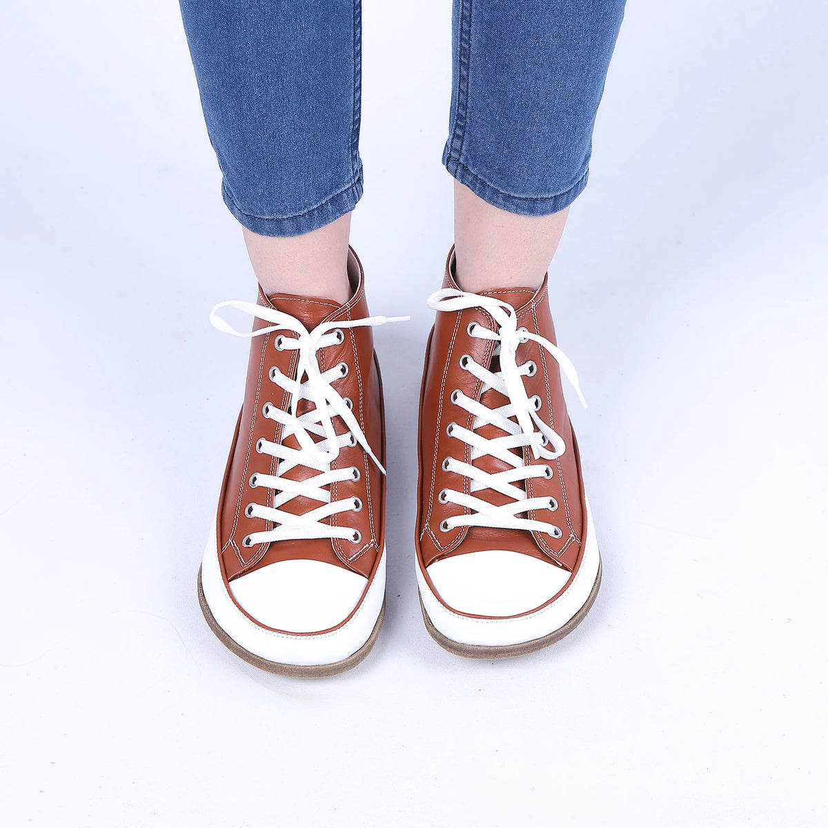 Smooth Barefoot Long Boots Converse Shoes – Classic Sole — Leather Sole – Tan