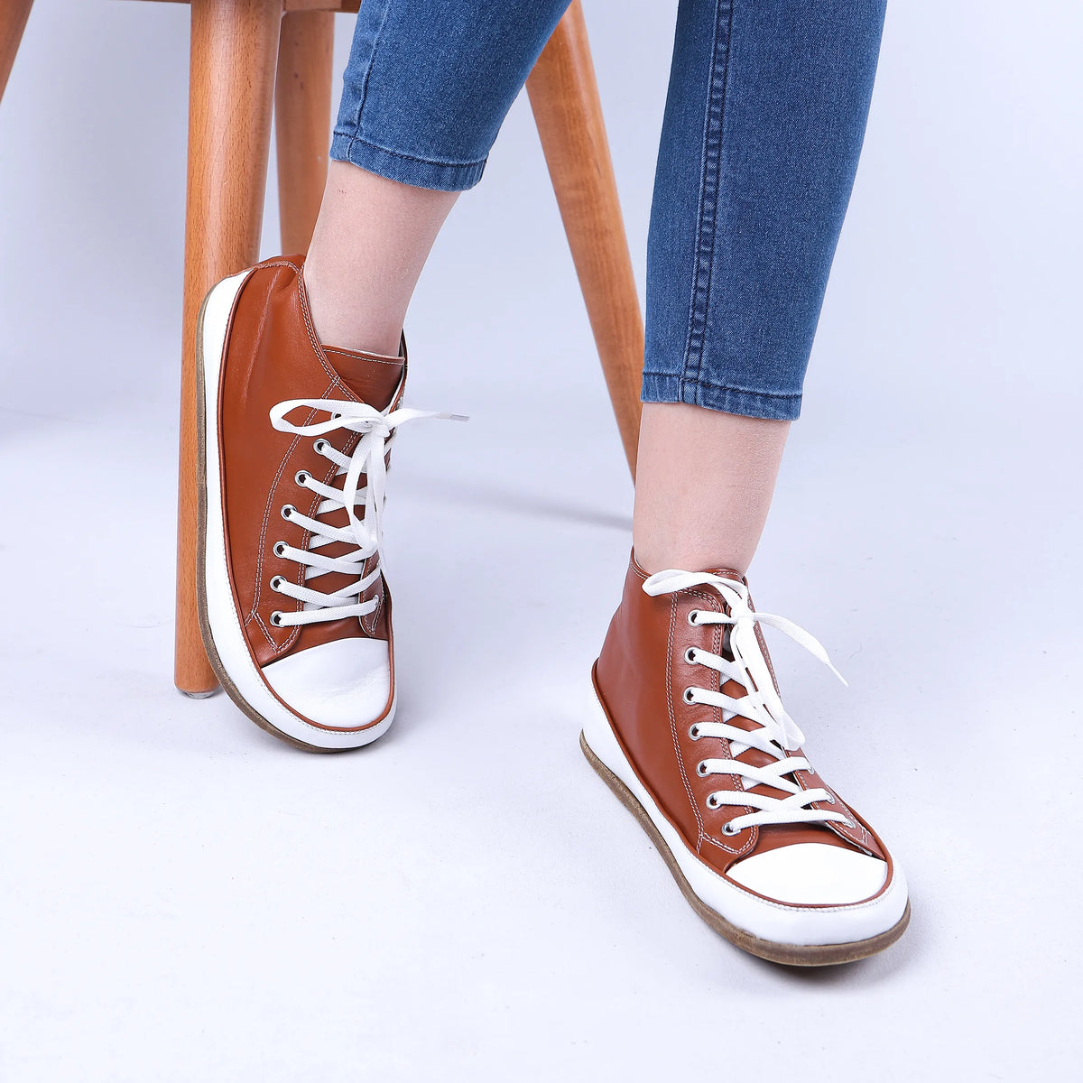 Smooth Barefoot Long Boots Converse Shoes – Classic Sole — Leather Sole – Tan