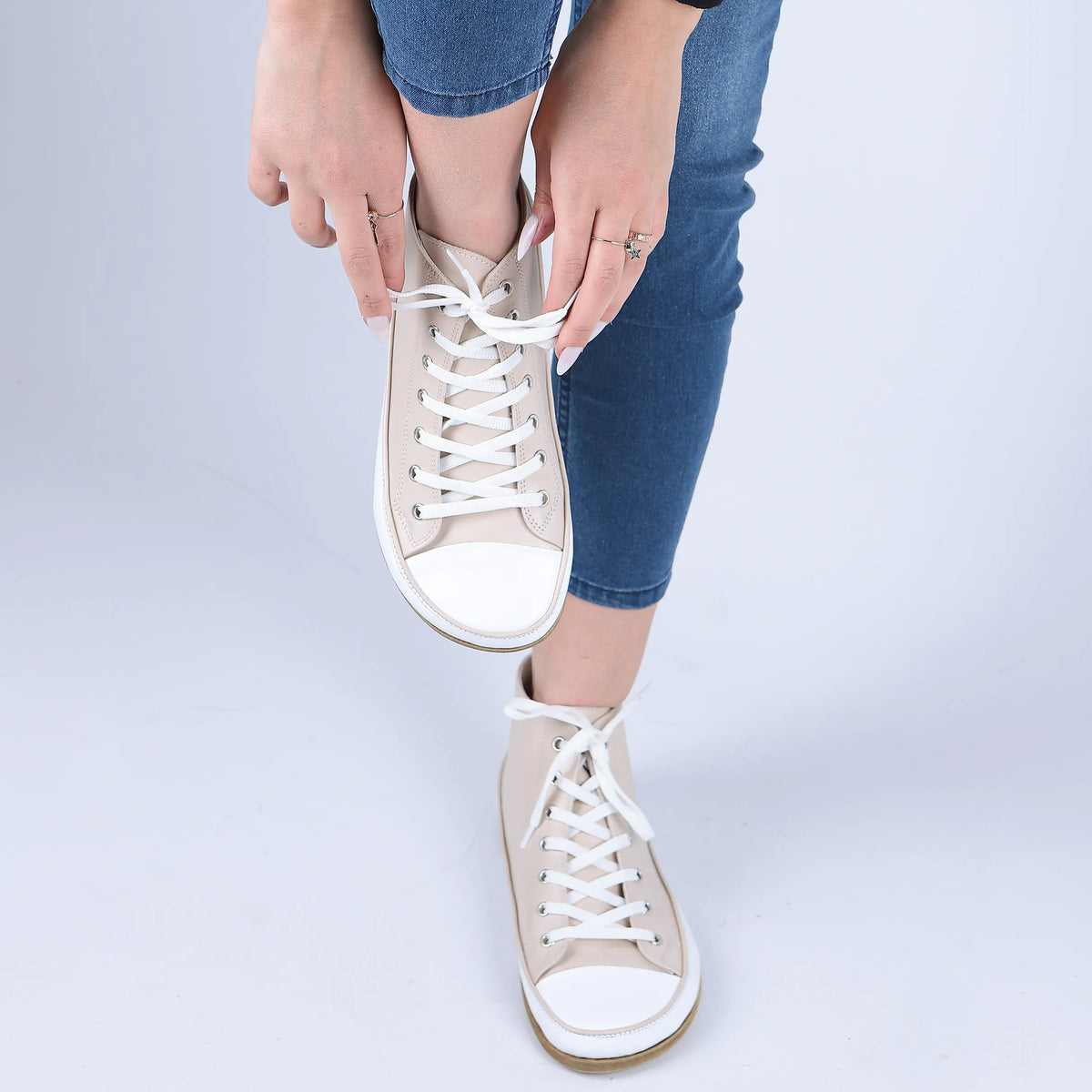 Smooth Barefoot Long Boots Converse Shoes – Classic Sole — Leather Sole – Cream