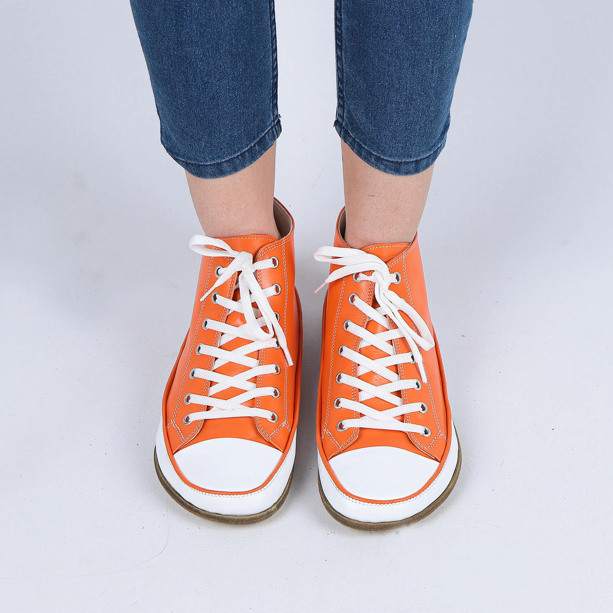Smooth Barefoot Long Boots Converse Shoes – Classic Sole — Leather Sole – Orange