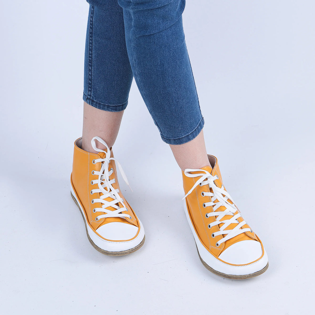 Smooth Barefoot Long Boots Converse Shoes – Classic Sole — Leather Sole – Mustard