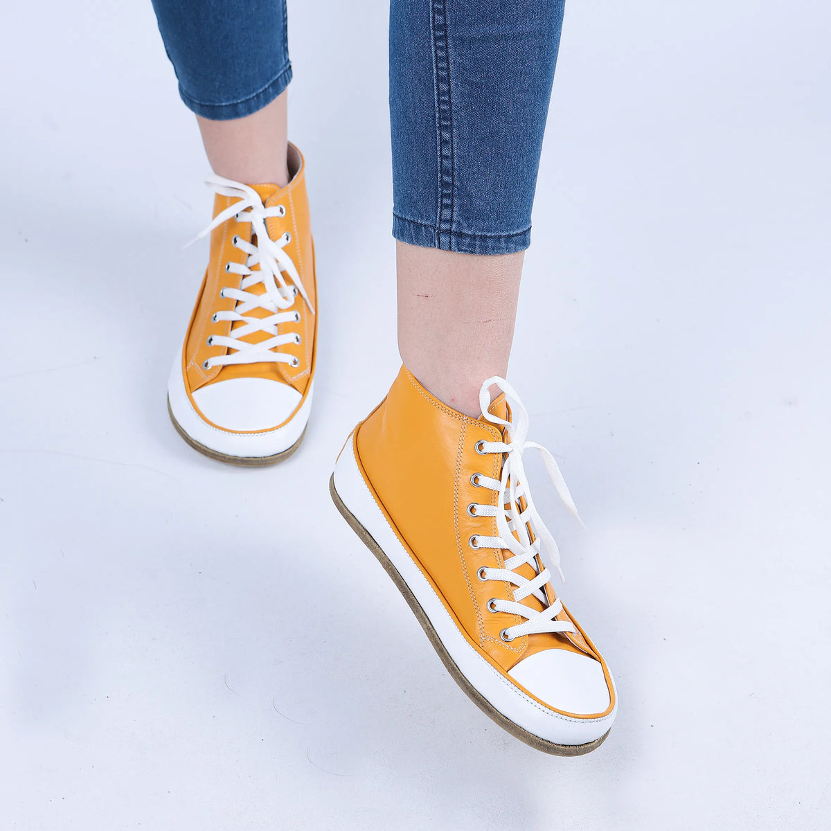 Smooth Barefoot Long Boots Converse Shoes – Classic Sole — Leather Sole – Mustard