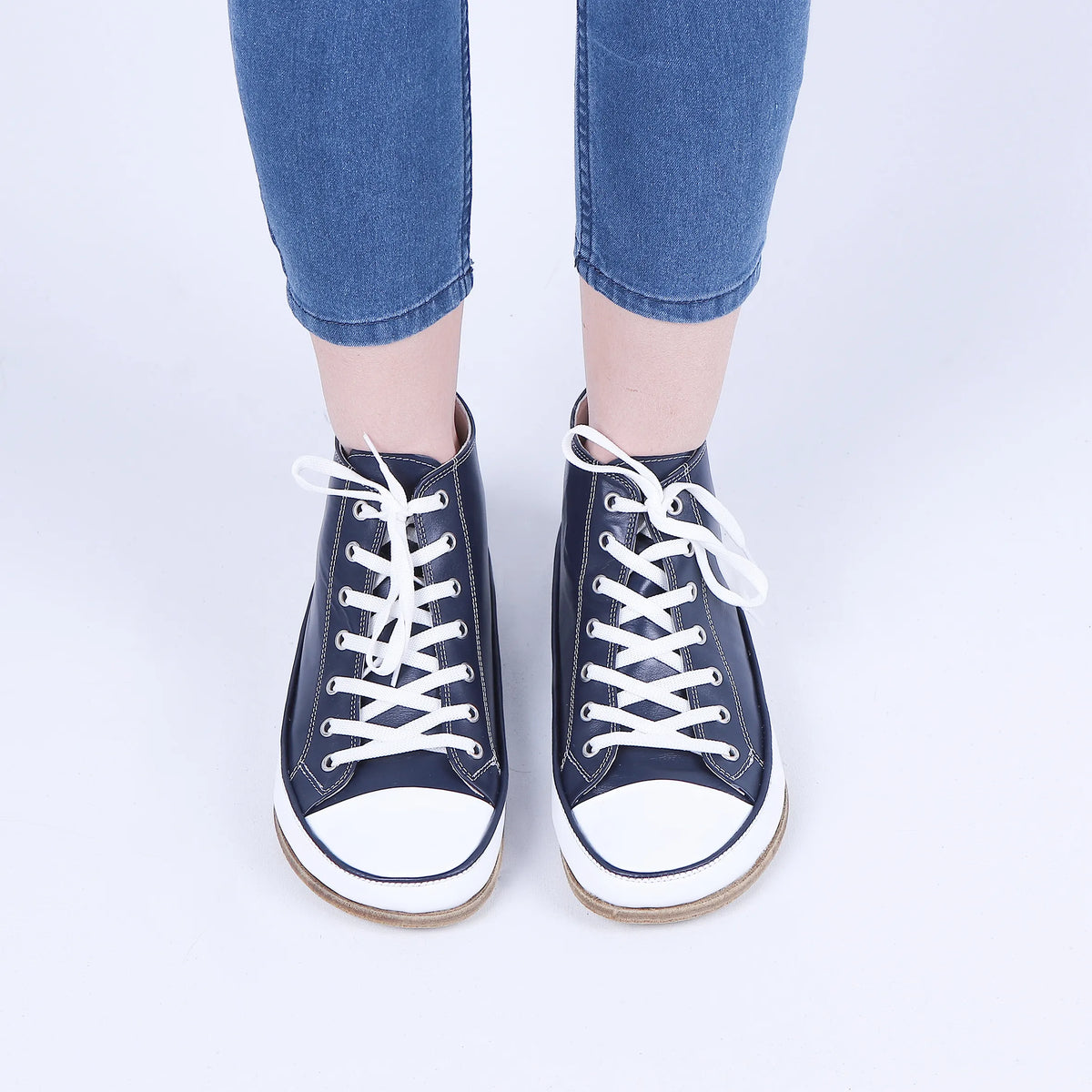 Smooth Barefoot Long Boots Converse Shoes – Classic Sole — Leather Sole – Navy Blue