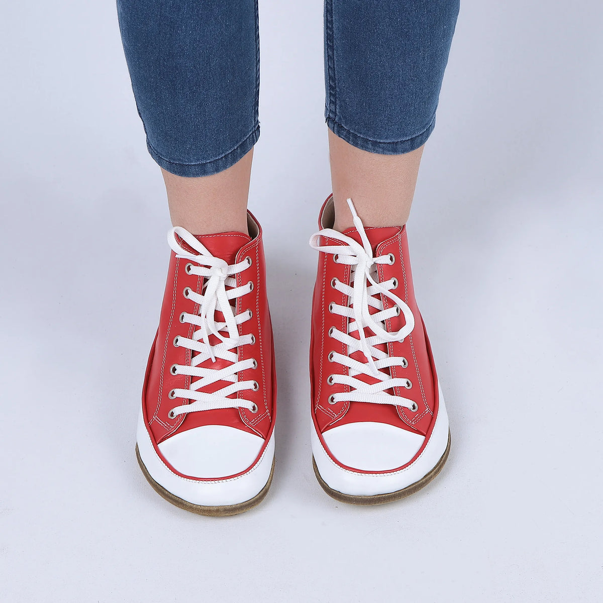 Smooth Barefoot Long Boots Converse Shoes – Classic Sole — Leather Sole – Red